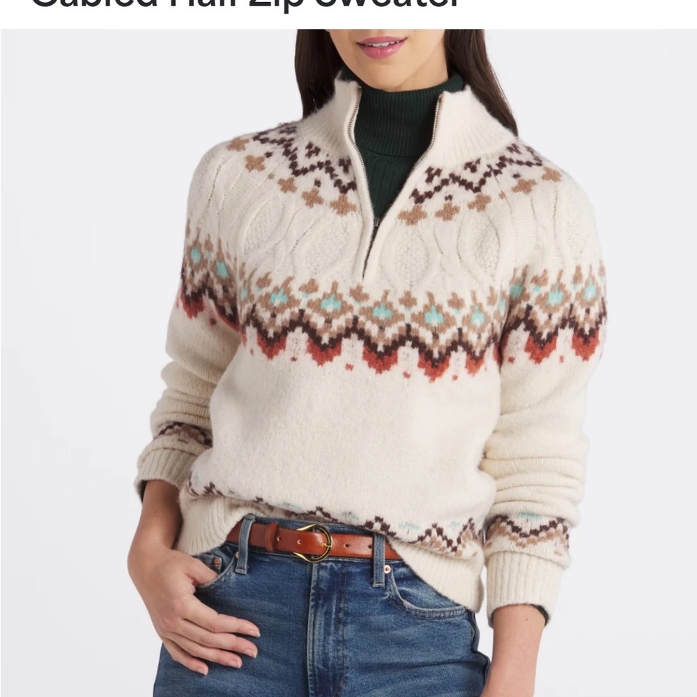 Aviendha Long Raglan Sleeve Troyer Neck Pull over Fair Isle Sweater Quarter Zip